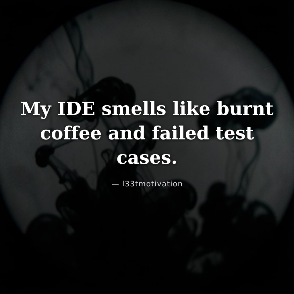My IDE smells like burnt coffee and failed test cases.